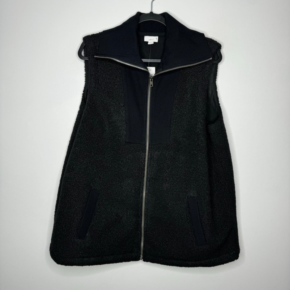 NWT J. JILL Fit Sherpa Rib Trimmed Vest Black XL - Picture 1 of 5